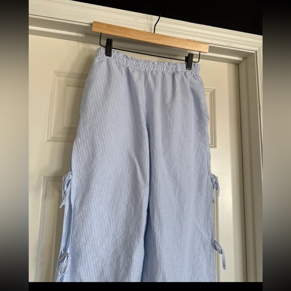 Cali 1850 Striped Side Tie Pull-On Cotton Pants - Light Blue Size Small - Picture 8 of 12